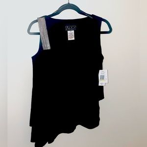 NWT Alex Evenings Black Blouse with Metal Mesh Strap
